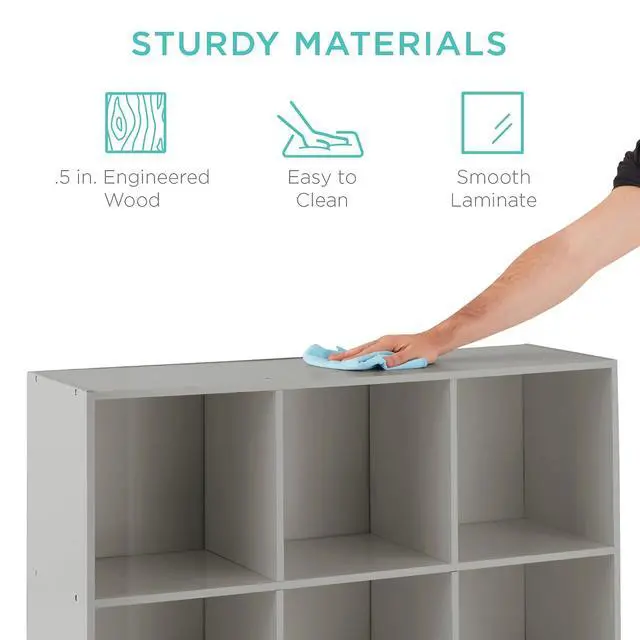 Alt view image 6 of 7 - Best Choice Products Kids Bookcase 9-Cube Storage Organizer, 11in Shelf Opening, Bookshelf, Toy Storage, Customizable w/ 3 Removable Back Panels Gray