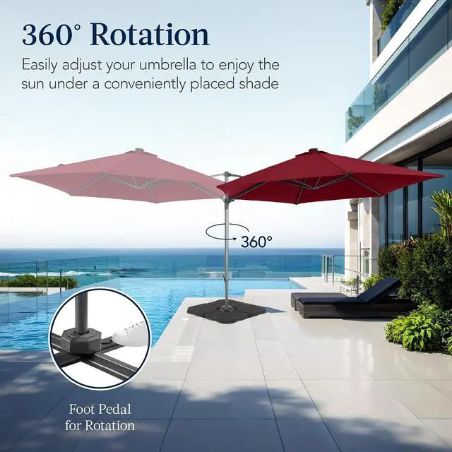Alt view image 3 of 7 - 10ft Offset Cantilever Hanging Market Patio Umbrella, Smooth 360° Rotation, 8 Sturdy Ribs, Easy Adjustment - Burgundy