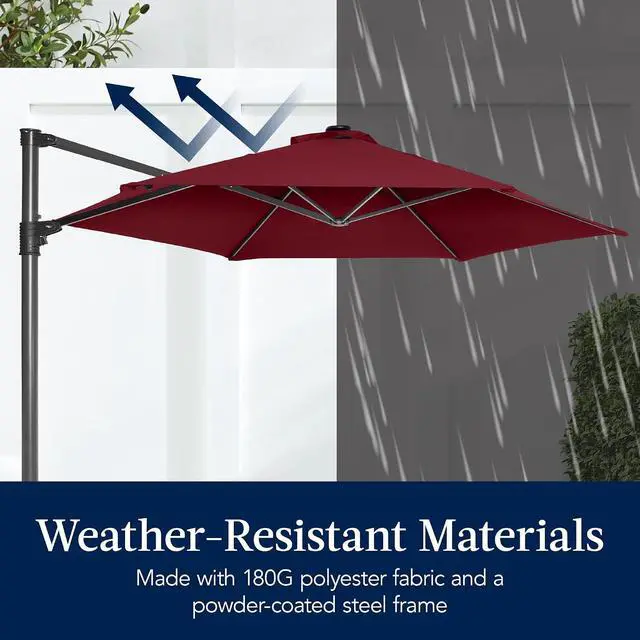Alt view image 5 of 7 - 10ft Offset Cantilever Hanging Market Patio Umbrella, Smooth 360° Rotation, 8 Sturdy Ribs, Easy Adjustment - Burgundy