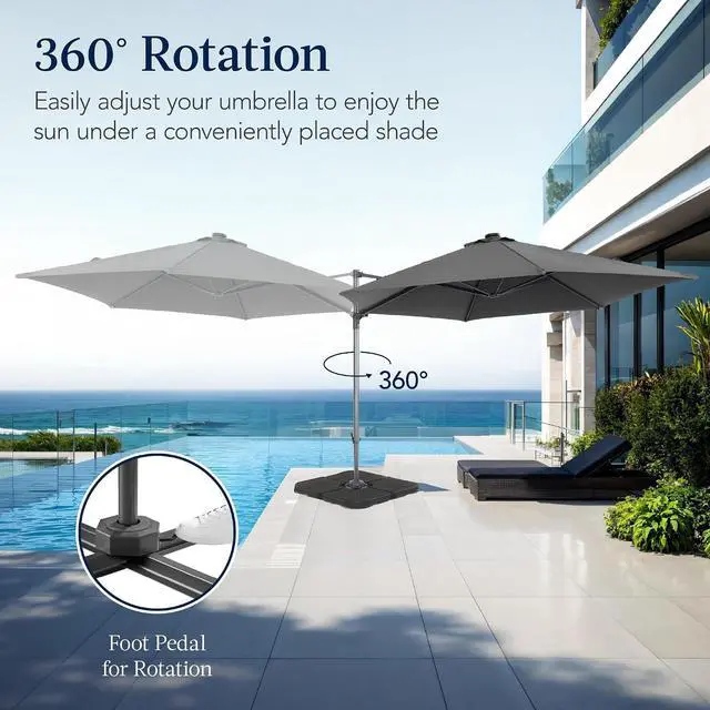Alt view image 3 of 7 - 10ft Offset Cantilever Hanging Market Patio Umbrella, Smooth 360° Rotation, 8 Sturdy Ribs, Easy Adjustment - Gray