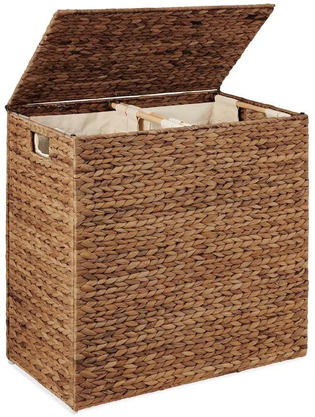 Main image of X-Large Laundry Hamper with Lid, Natural Handwoven Hyacinth Laundry Basket, W/Removeable & Washable Liner Bag, Portable, Handles, 53 Gallon (200 liters) - Chestnut
