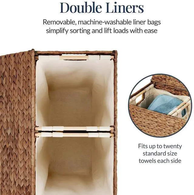 Alt view image 5 of 7 - X-Large Laundry Hamper with Lid, Natural Handwoven Hyacinth Laundry Basket, W/Removeable & Washable Liner Bag, Portable, Handles, 53 Gallon (200 liters) - Chestnut