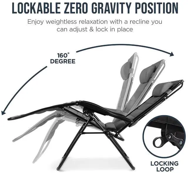 Alt view image 7 of 7 - Oversized Padded Zero Gravity Chair w/Canopy Headrest Cup Holder Side Tray, Folding Outdoor Patio Recliner Lounger - Gray