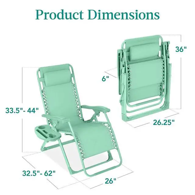 Alt view image 3 of 7 - Adjustable Zero Gravity Chair, Monochromatic Color Folding Patio Recliner w/Side Tray, Headrest - Mint
