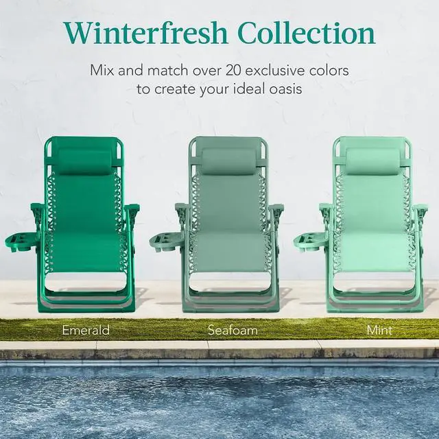 Alt view image 7 of 7 - Adjustable Zero Gravity Chair, Monochromatic Color Folding Patio Recliner w/Side Tray, Headrest - Mint