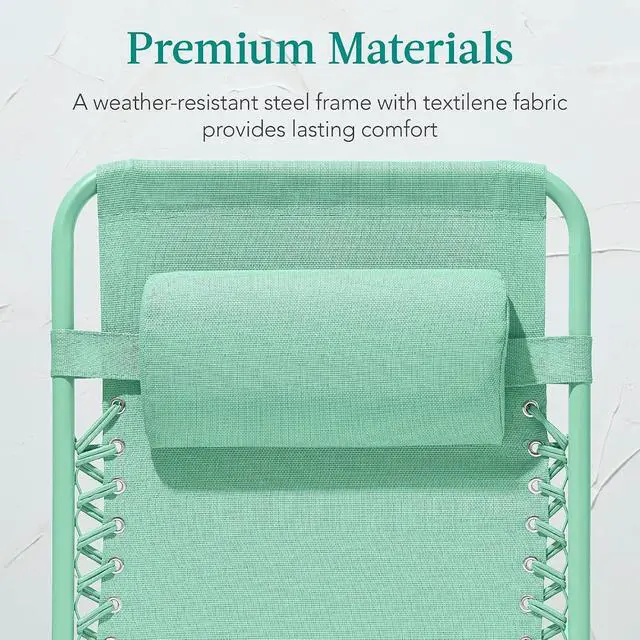 Alt view image 6 of 7 - Adjustable Zero Gravity Chair, Monochromatic Color Folding Patio Recliner w/Side Tray, Headrest - Mint