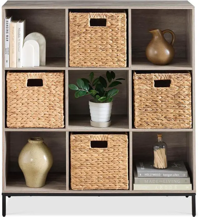 Main image of Best Choice Products 9-Cube Bookshelf, 3-Tier Wood Storage Bookcase W/Legs, 11in Shelf Opening, Cube Organizer, Living Room, Office, Nursery - Greige
