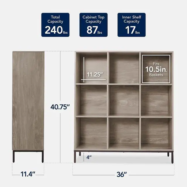 Alt view image 2 of 7 - Best Choice Products 9-Cube Bookshelf, 3-Tier Wood Storage Bookcase W/Legs, 11in Shelf Opening, Cube Organizer, Living Room, Office, Nursery - Greige
