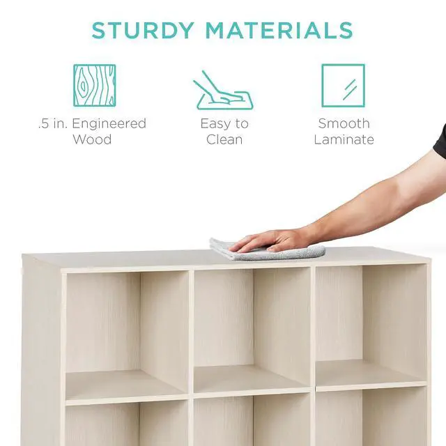 Alt view image 6 of 7 - Best Choice Products 9-Cube Storage Organizer, 13.5in Shelf Opening, Bookcase, Display Shelf, Customizable w/ 3 Removable Back Panels Whitewash