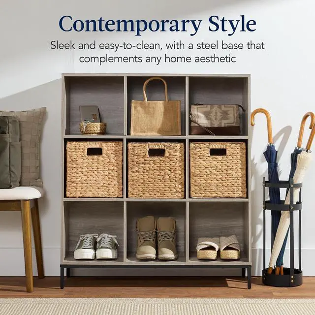 Alt view image 3 of 7 - Best Choice Products 9-Cube Bookshelf, 3-Tier Wood Storage Bookcase W/Legs, 11in Shelf Opening, Cube Organizer, Living Room, Office, Nursery - Greige