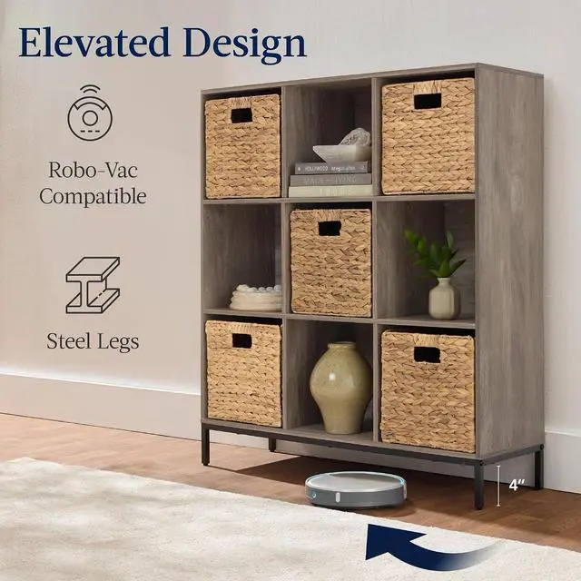Alt view image 6 of 7 - Best Choice Products 9-Cube Bookshelf, 3-Tier Wood Storage Bookcase W/Legs, 11in Shelf Opening, Cube Organizer, Living Room, Office, Nursery - Greige