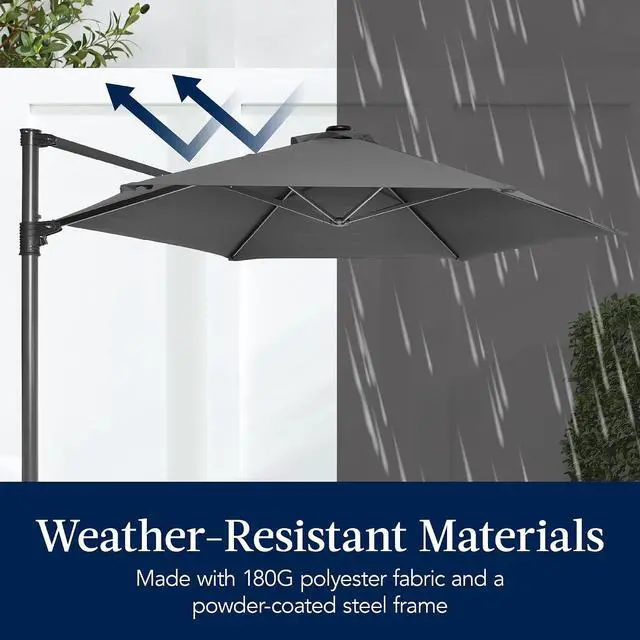 Alt view image 5 of 7 - 10ft Offset Cantilever Hanging Market Patio Umbrella, Smooth 360° Rotation, 8 Sturdy Ribs, Easy Adjustment - Gray