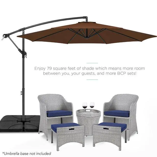 Alt view image 2 of 7 - 10ft Offset Cantilever Hanging Market Patio Umbrella, 8 Sturdy Ribs, Easy Adjustment - Brown