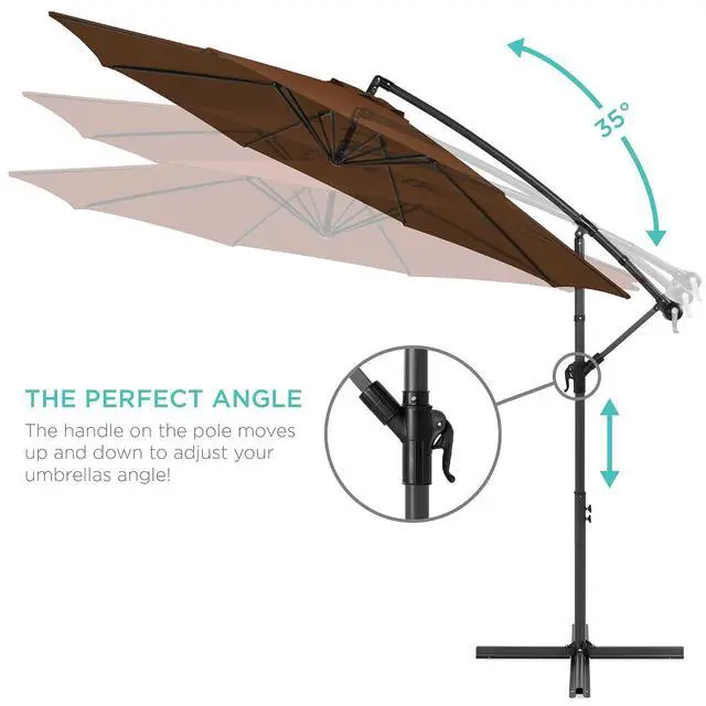 Alt view image 4 of 7 - 10ft Offset Cantilever Hanging Market Patio Umbrella, 8 Sturdy Ribs, Easy Adjustment - Brown