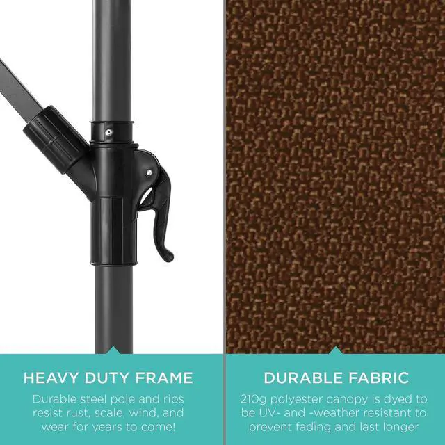 Alt view image 6 of 7 - 10ft Offset Cantilever Hanging Market Patio Umbrella, 8 Sturdy Ribs, Easy Adjustment - Brown