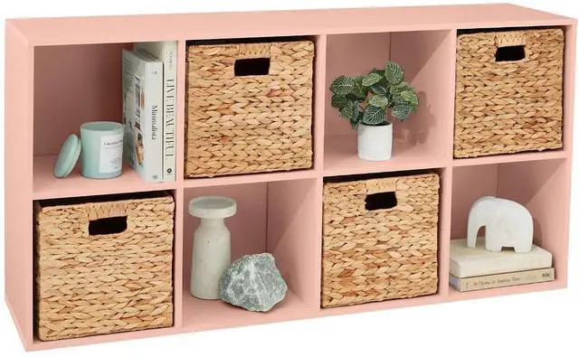 Main image of Best Choice Products Kids Bookcase 8-Cube Storage Organizer, 11in Shelf Opening, Bookshelf, Toy Storage, Customizable w/ 3 Removable Back Panels Light Pink