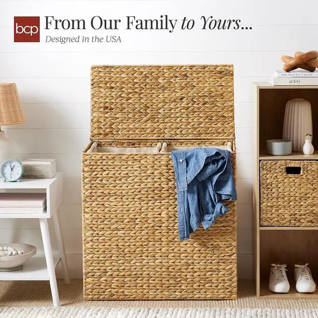 Alt view image 4 of 7 - X-Large Laundry Hamper with Lid, Natural Handwoven Hyacinth Laundry Basket, W/Removeable & Washable Liner Bag, Portable, Handles, 53 Gallon (200 liters) - Natural