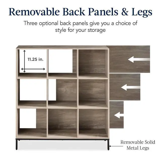 Alt view image 7 of 7 - Best Choice Products 9-Cube Bookshelf, 3-Tier Wood Storage Bookcase W/Legs, 11in Shelf Opening, Cube Organizer, Living Room, Office, Nursery - Greige