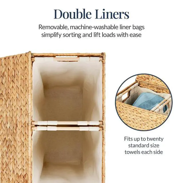 Alt view image 5 of 7 - X-Large Laundry Hamper with Lid, Natural Handwoven Hyacinth Laundry Basket, W/Removeable & Washable Liner Bag, Portable, Handles, 53 Gallon (200 liters) - Natural