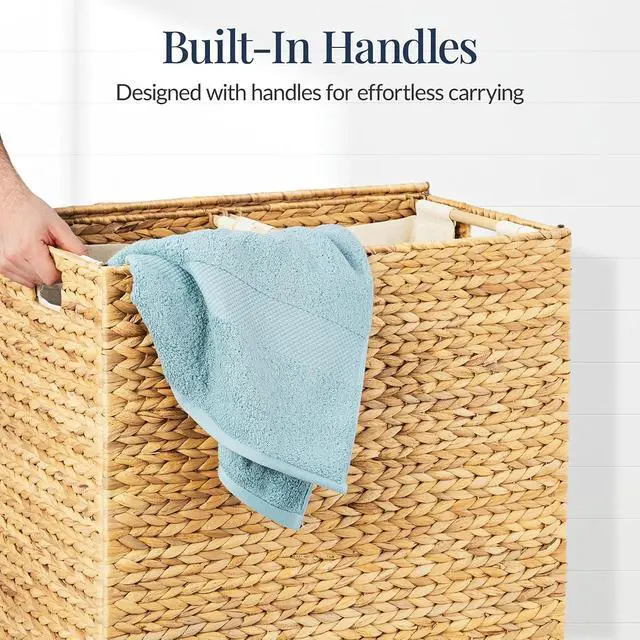 Alt view image 6 of 7 - X-Large Laundry Hamper with Lid, Natural Handwoven Hyacinth Laundry Basket, W/Removeable & Washable Liner Bag, Portable, Handles, 53 Gallon (200 liters) - Natural