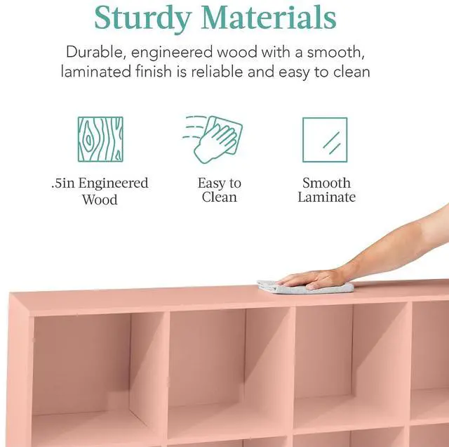 Alt view image 6 of 7 - Best Choice Products Kids Bookcase 8-Cube Storage Organizer, 11in Shelf Opening, Bookshelf, Toy Storage, Customizable w/ 3 Removable Back Panels Light Pink