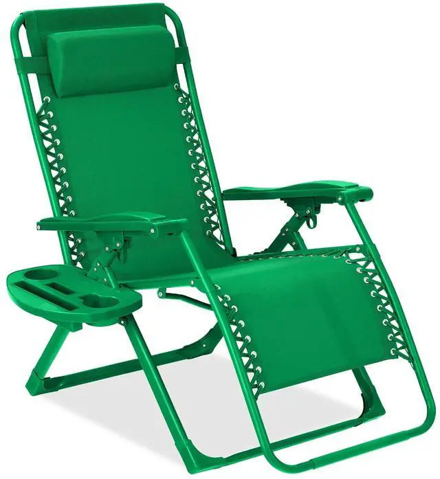 Main image of Adjustable Zero Gravity Chair, Monochromatic Color Folding Patio Recliner w/Side Tray, Headrest - Basil