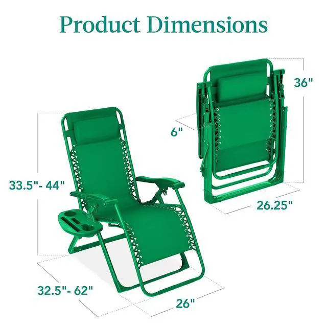 Alt view image 2 of 7 - Adjustable Zero Gravity Chair, Monochromatic Color Folding Patio Recliner w/Side Tray, Headrest - Basil