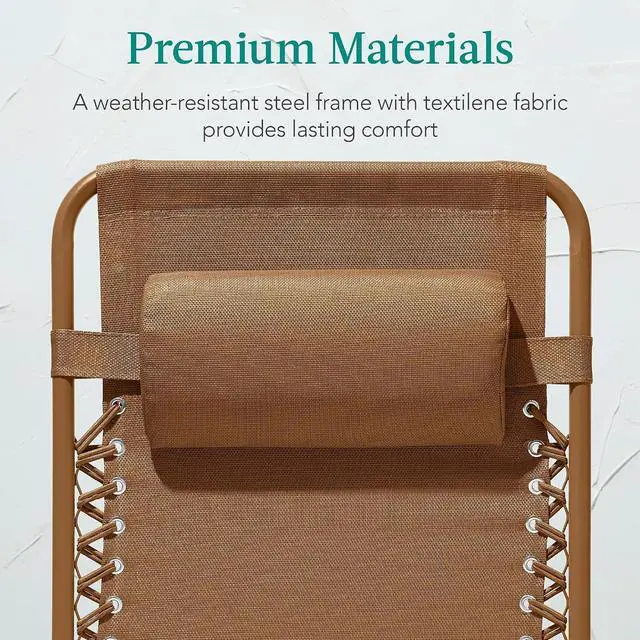 Alt view image 6 of 7 - Adjustable Zero Gravity Chair, Monochromatic Color Folding Patio Recliner w/Side Tray, Headrest - Desert