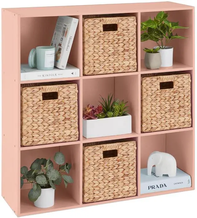 Main image of Best Choice Products Kids Bookcase 9-Cube Storage Organizer, 13.5in Shelf Opening, Bookshelf, Toy Storage, Customizable w/ 3 Removable Back Panels Light Pink