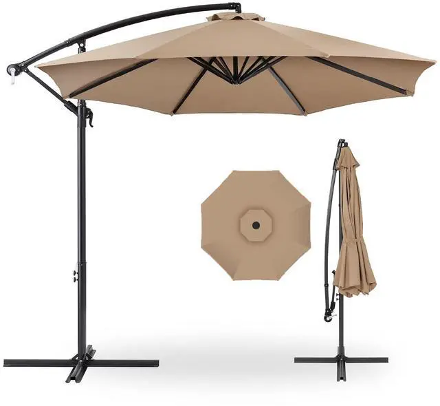 Main image of 10ft Offset Hanging Market Patio Umbrella w/Easy Tilt Adjustment, Polyester Shade, 8 Ribs for Backyard, Poolside, Lawn and Garden - Tan