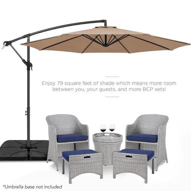 Alt view image 2 of 7 - 10ft Offset Hanging Market Patio Umbrella w/Easy Tilt Adjustment, Polyester Shade, 8 Ribs for Backyard, Poolside, Lawn and Garden - Tan