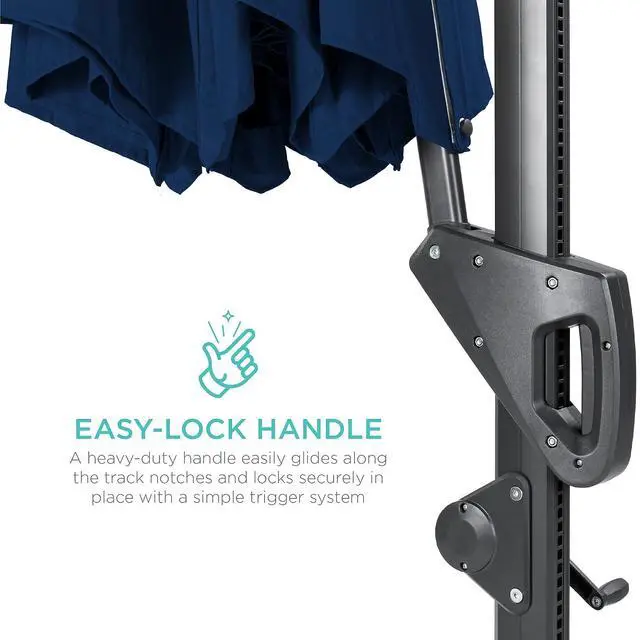 Alt view image 4 of 7 - 10ft Solar LED Cantilever Patio Umbrella, 360-Degree Rotation Hanging Offset Market Outdoor Sun Shade for Backyard, Deck, Poolside w/Lights, Easy Tilt, Cross Base - Navy Blue