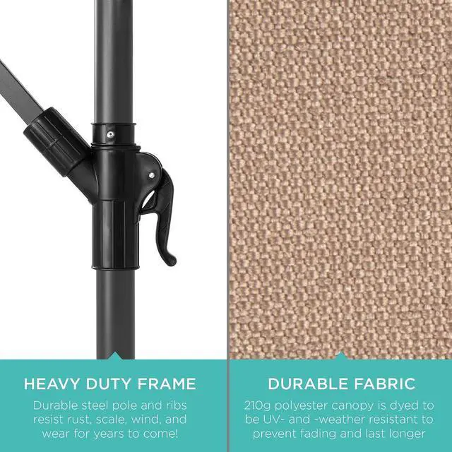 Alt view image 6 of 7 - 10ft Offset Hanging Market Patio Umbrella w/Easy Tilt Adjustment, Polyester Shade, 8 Ribs for Backyard, Poolside, Lawn and Garden - Tan