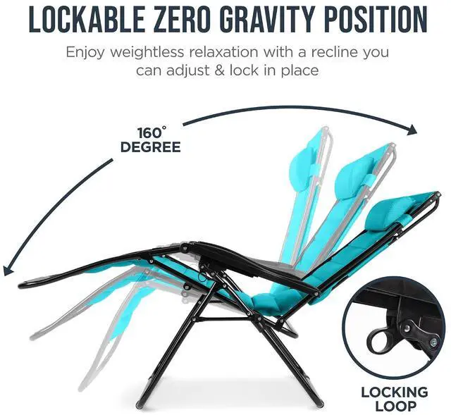 Alt view image 7 of 7 - Oversized Padded Zero Gravity Chair w/Canopy Headrest Cup Holder Side Tray, Folding Outdoor Patio Recliner Lounger - Peacock Blue
