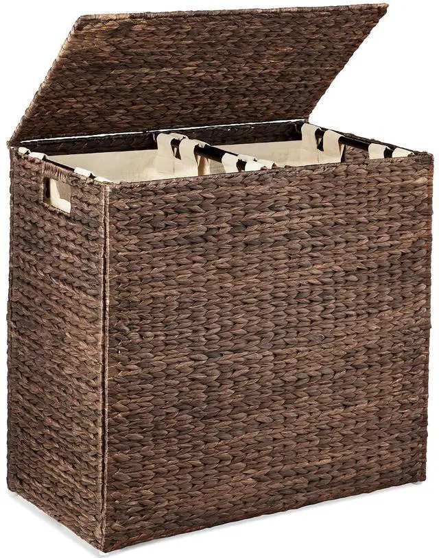 Main image of Large Laundry Hamper with Lid, Natural Handwoven Hyacinth Laundry Basket, W/Removeable & Washable Liner Bag, Portable, Handles, 30 Gallon (114 liters) - Espresso