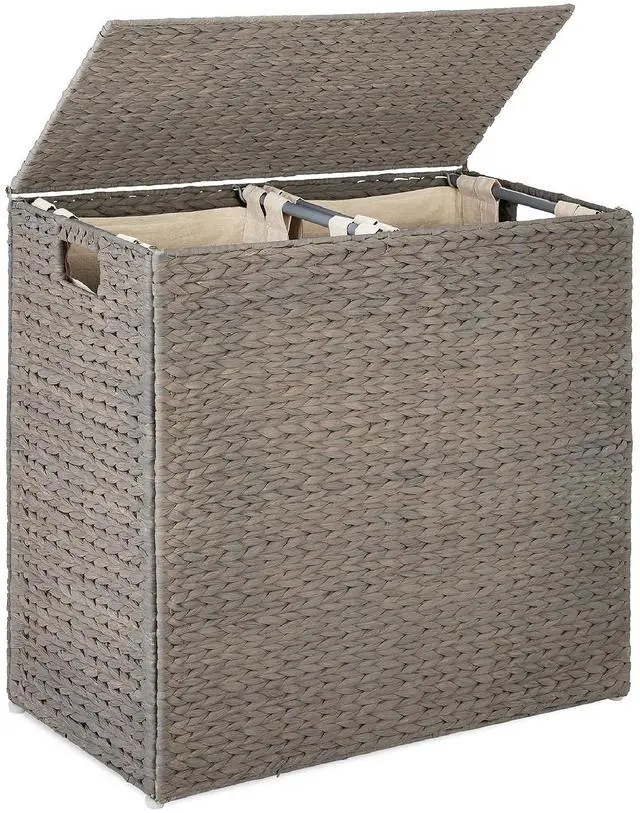 Main image of Large Laundry Hamper with Lid, Natural Handwoven Hyacinth Laundry Basket, W/Removeable & Washable Liner Bag, Portable, Handles, 30 Gallon (114 liters) - Gray