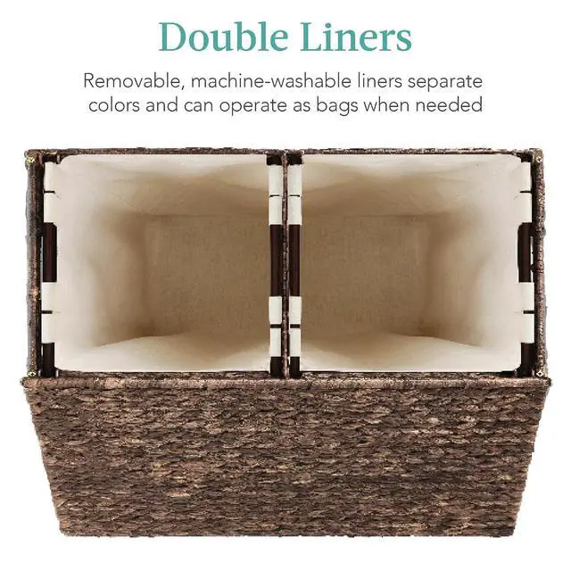 Alt view image 3 of 7 - Large Laundry Hamper with Lid, Natural Handwoven Hyacinth Laundry Basket, W/Removeable & Washable Liner Bag, Portable, Handles, 30 Gallon (114 liters) - Espresso