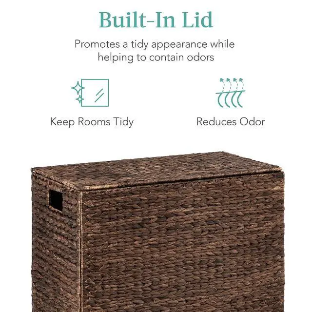 Alt view image 6 of 7 - Large Laundry Hamper with Lid, Natural Handwoven Hyacinth Laundry Basket, W/Removeable & Washable Liner Bag, Portable, Handles, 30 Gallon (114 liters) - Espresso