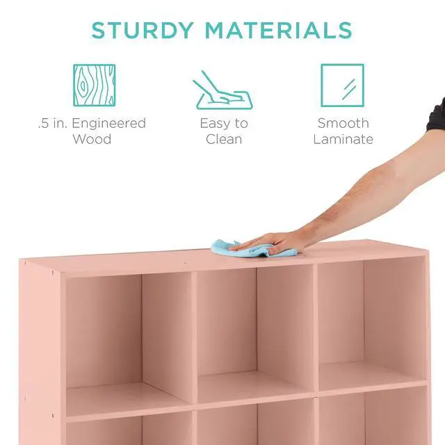Alt view image 6 of 7 - Best Choice Products Kids Bookcase 9-Cube Storage Organizer, 13.5in Shelf Opening, Bookshelf, Toy Storage, Customizable w/ 3 Removable Back Panels Light Pink