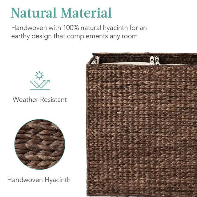 Alt view image 5 of 7 - Large Laundry Hamper with Lid, Natural Handwoven Hyacinth Laundry Basket, W/Removeable & Washable Liner Bag, Portable, Handles, 30 Gallon (114 liters) - Espresso
