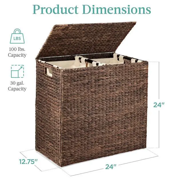 Alt view image 7 of 7 - Large Laundry Hamper with Lid, Natural Handwoven Hyacinth Laundry Basket, W/Removeable & Washable Liner Bag, Portable, Handles, 30 Gallon (114 liters) - Espresso
