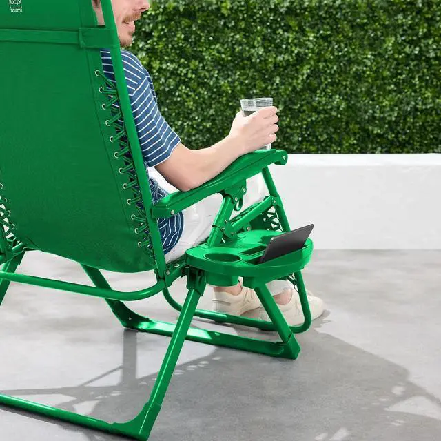 Alt view image 5 of 7 - Adjustable Zero Gravity Chair, Monochromatic Color Folding Patio Recliner w/Side Tray, Headrest - Basil