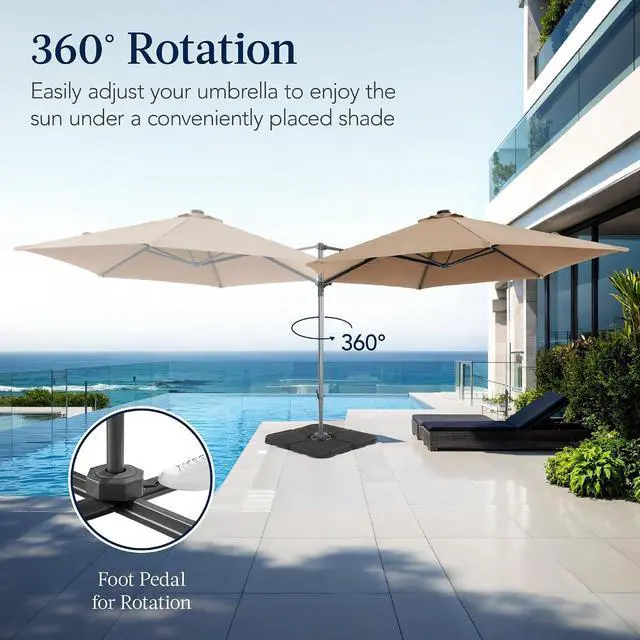 Alt view image 3 of 7 - 10ft Offset Cantilever Hanging Market Patio Umbrella, Smooth 360° Rotation, 8 Sturdy Ribs, Easy Adjustment - Tan
