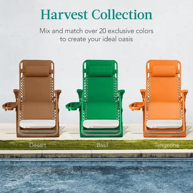 Alt view image 7 of 7 - Adjustable Zero Gravity Chair, Monochromatic Color Folding Patio Recliner w/Side Tray, Headrest - Basil