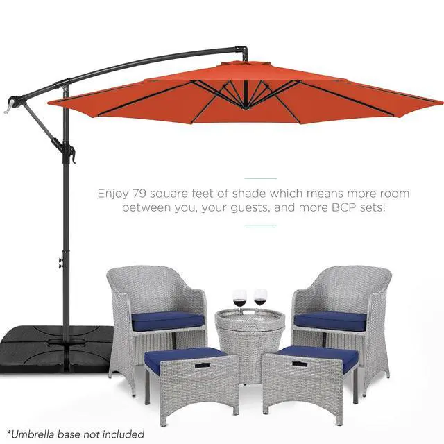 Alt view image 2 of 7 - 10ft Offset Cantilever Hanging Market Patio Umbrella, 8 Sturdy Ribs, Easy Adjustment - Rust
