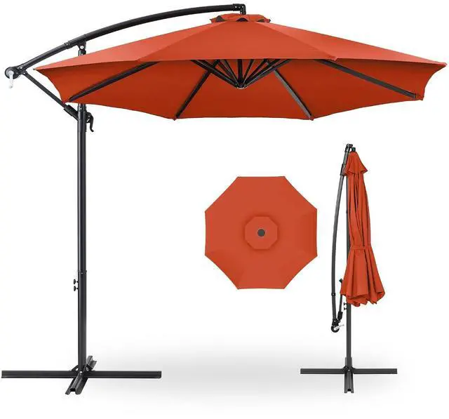 Main image of 10ft Offset Cantilever Hanging Market Patio Umbrella, 8 Sturdy Ribs, Easy Adjustment - Rust