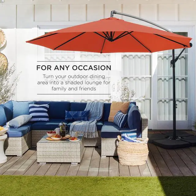 Alt view image 3 of 7 - 10ft Offset Cantilever Hanging Market Patio Umbrella, 8 Sturdy Ribs, Easy Adjustment - Rust