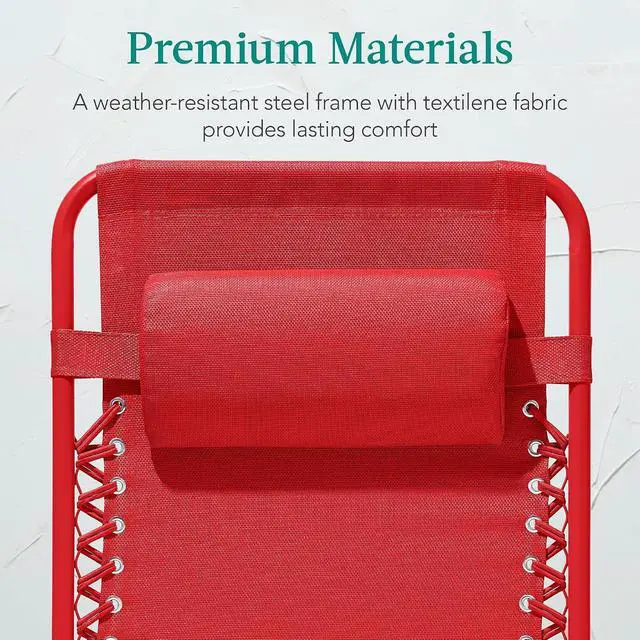 Alt view image 6 of 7 - Adjustable Zero Gravity Chair, Monochromatic Color Folding Patio Recliner w/Side Tray, Headrest - Chili