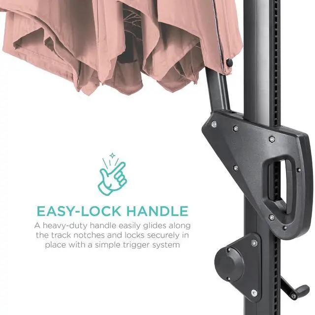 Alt view image 4 of 7 - 10ft Solar LED Cantilever Patio Umbrella, 360-Degree Rotation Hanging Offset Market Outdoor Sun Shade for Backyard, Deck, Poolside w/Lights, Easy Tilt, Cross Base - Rose Quartz