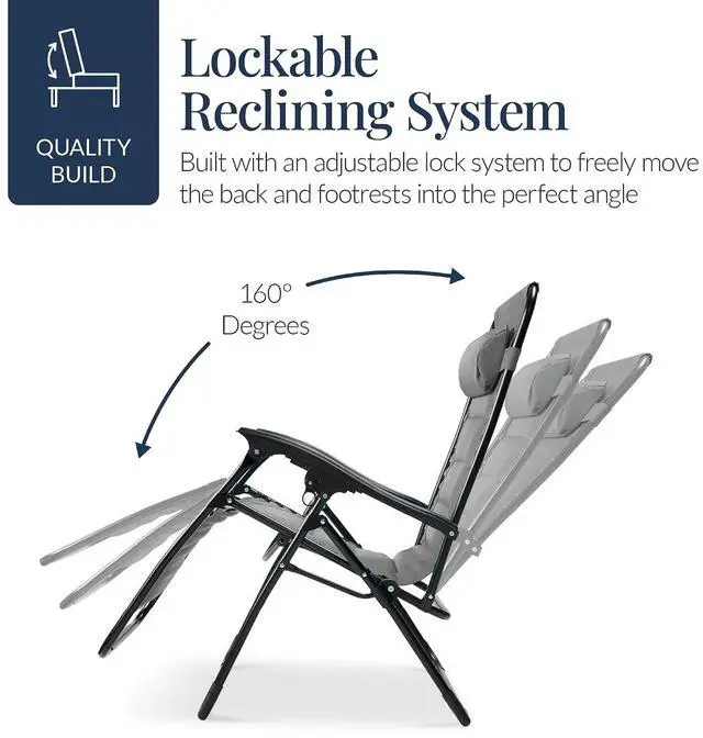 Alt view image 7 of 7 - Oversized Padded Zero Gravity Chair, Folding Outdoor Patio Recliner, XL Anti Gravity Lounger for Backyard w/Headrest, Cup Holder, Side Tray, Polyester Mesh - Ice Gray